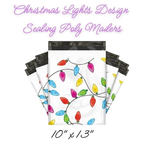 Christmas Lights Design Sealing Poly Mailers ~ Qty 20 ~ Size 10x13 - Picture 1 of 3